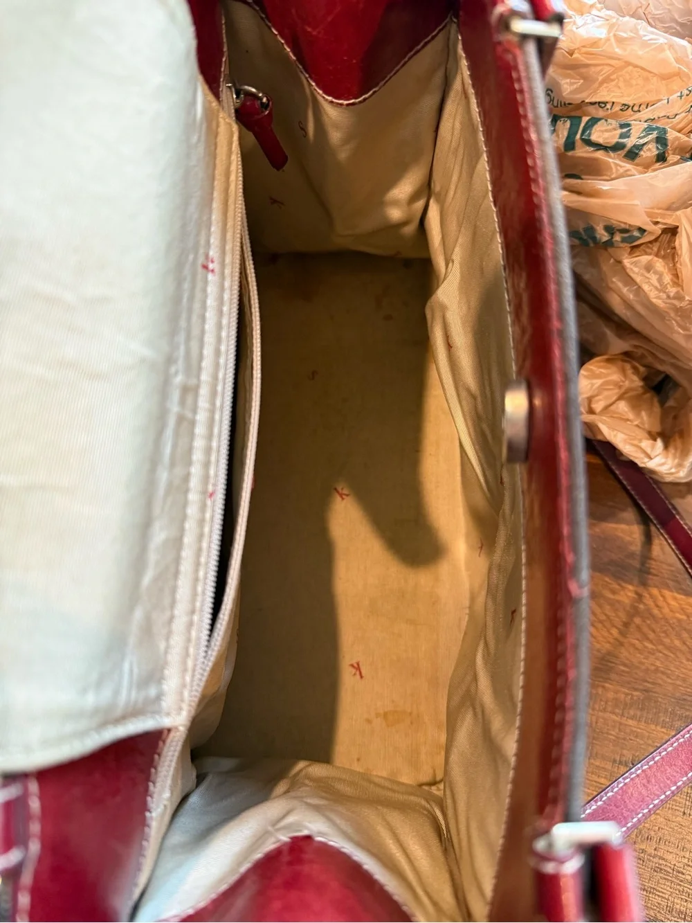 Vintage 90s Kate Spade Canvas Striped Tote Shoulder Bag Red Leather Trim